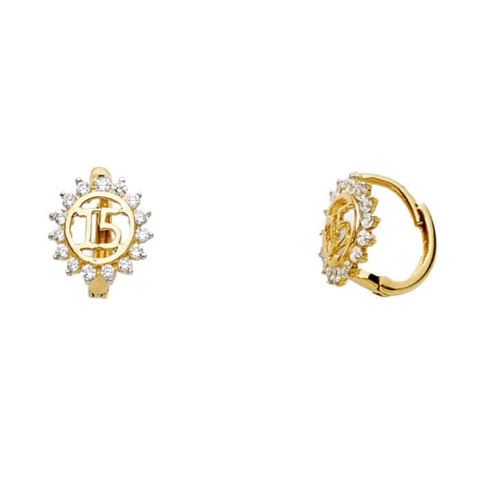 14K Yellow Gold Cubic Zirconia 15 Years Huggies Earrings