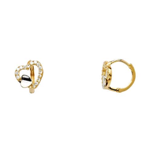 14K Two Tone Gold Cubic Zirconia Huggies Earringsrings