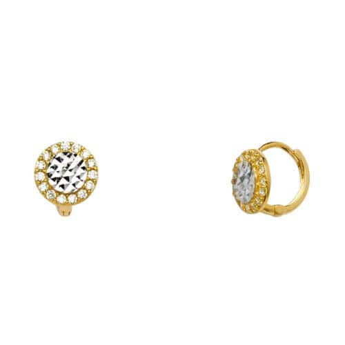 14K Two Tone Gold Cubic Zirconia Huggies Earringsrings