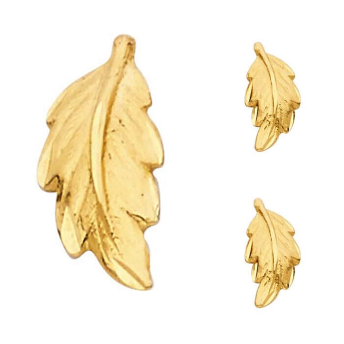 14K Yellow Gold Leaf Post Earrings - Image 2