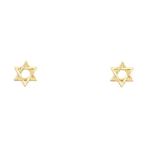 14K Yellow Gold Jewish Star Post Earrings