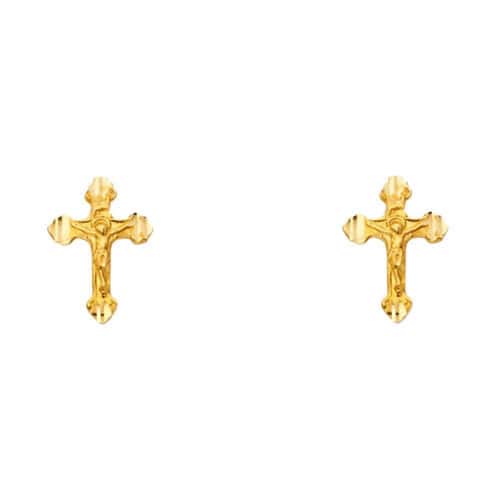 14K Yellow Gold Cross Post Earrings