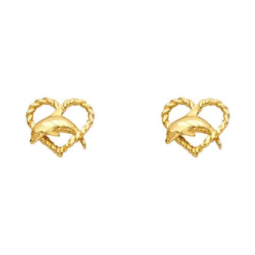 14K Yellow Gold Dolphin Post Earrings
