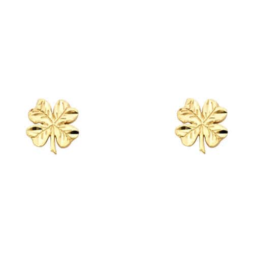 14K Yellow Gold Clover Post Earrings
