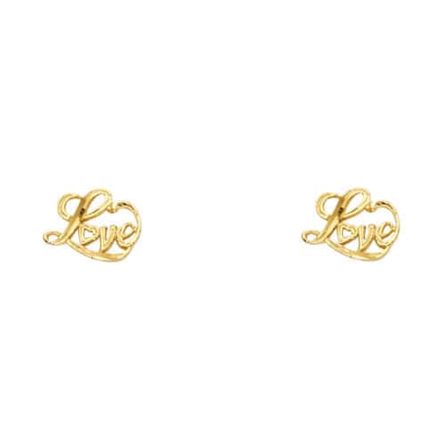 14K Yellow Gold Love Post Earrings