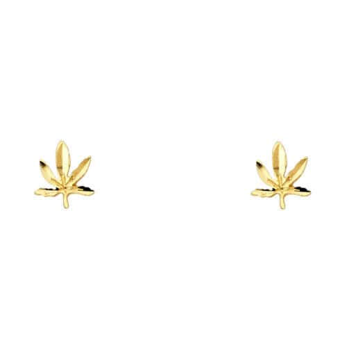 14K Yellow Gold Mariuana Post Earrings