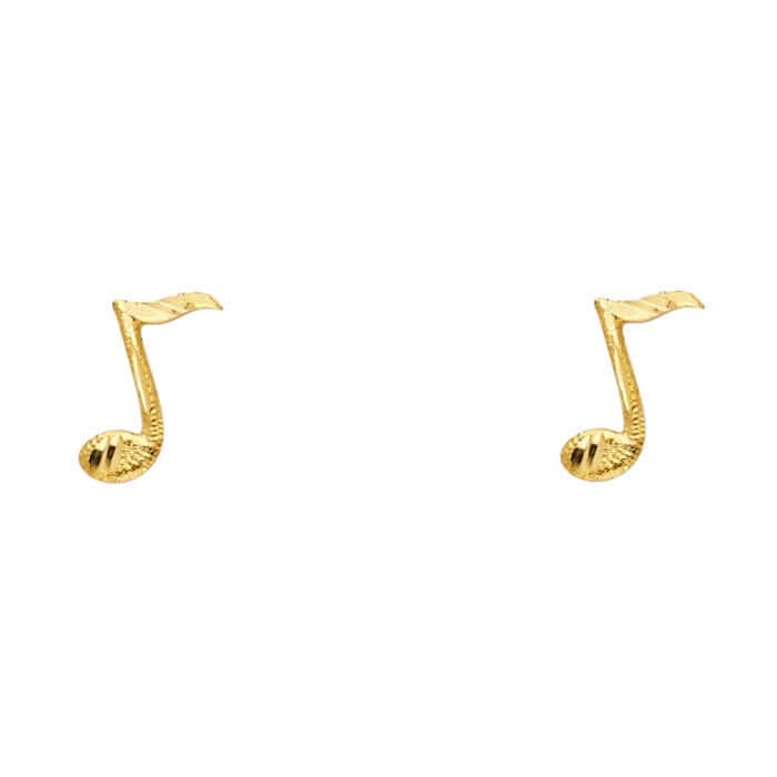 14K Yellow Gold Music Note Post Earrings