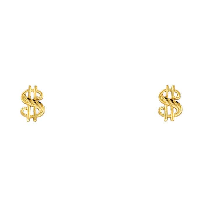 14K Yellow Gold $ Symbol Post Earrings