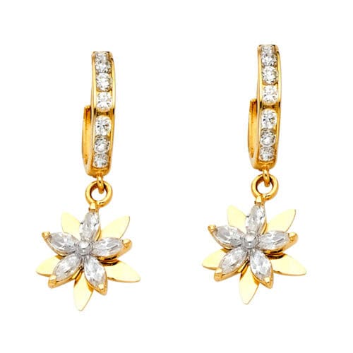 14K Yellow Gold Cubic Zirconia Hanging Huggies Earrings