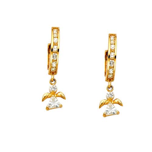 14K Yellow Gold Cubic Zirconia Hanging Huggies Earrings
