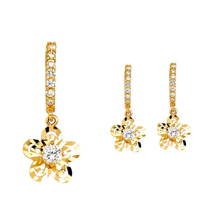 14K Yellow Gold Cubic Zirconia Hanging Huggies Earrings - Image 2