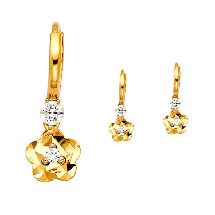 14K Yellow Gold Cubic Zirconia Hanging Huggies Earrings - Image 2
