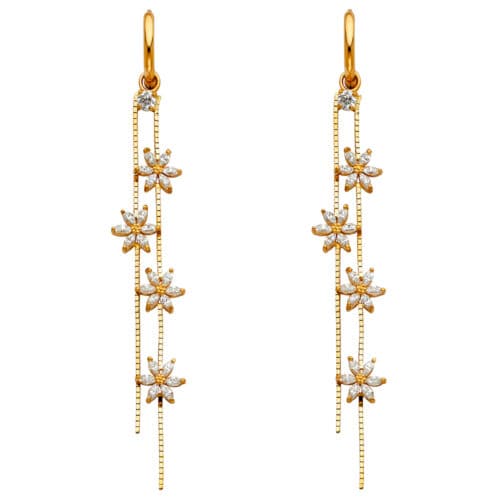 14K Yellow Gold Cubic Zirconia Hanging Huggies Earrings