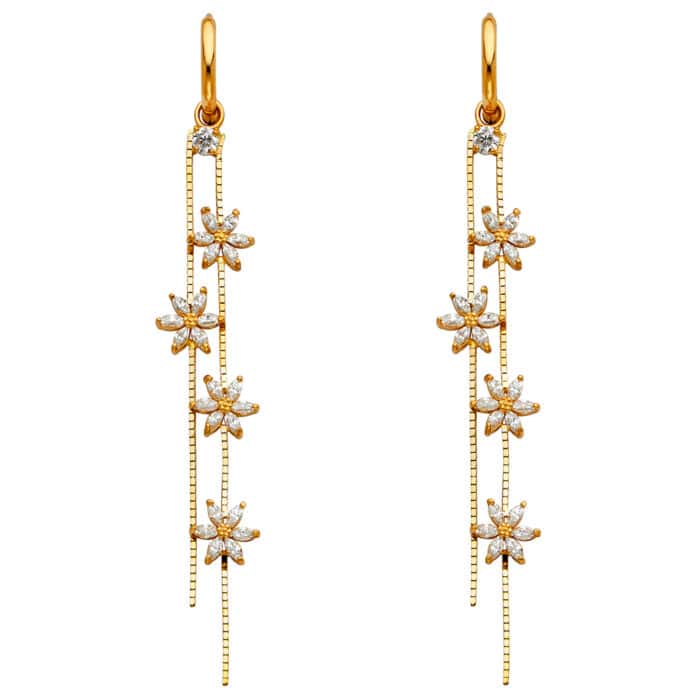 14K Yellow Gold Cubic Zirconia Hanging Huggies Earrings
