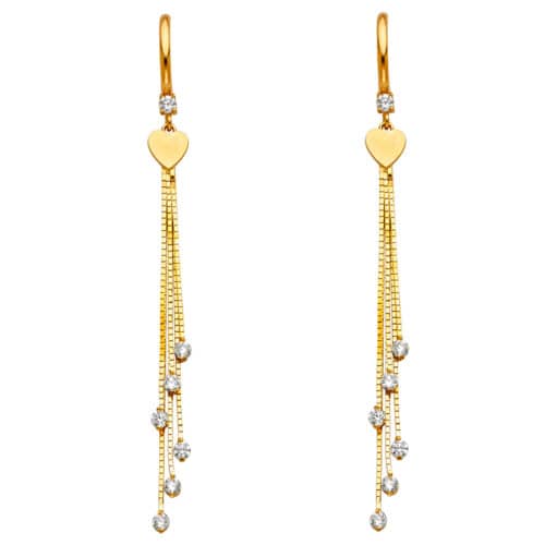 14K Yellow Gold Cubic Zirconia Hanging Huggies Earrings