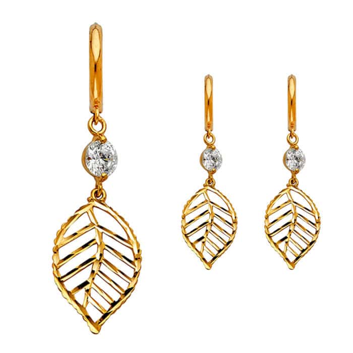 14K Yellow Gold Cubic Zirconia Hanging Huggies Earrings - Image 2