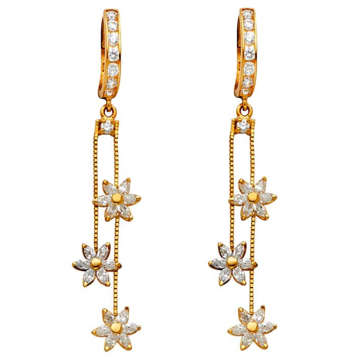 14K Yellow Gold Cubic Zirconia Hanging Huggies Earrings