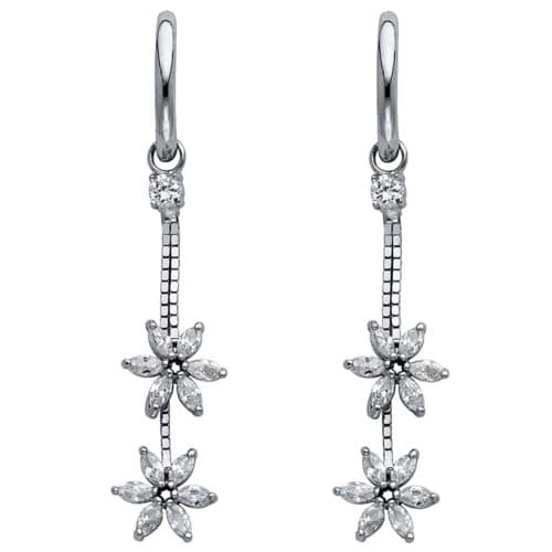 14K White Gold Cubic Zirconia Hanging Huggies Earrings