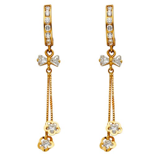 14K Yellow Gold Cubic Zirconia Hanging Huggies Earrings