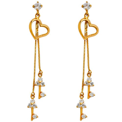 14K Yellow Gold Cubic Zirconia Hanging Huggies Earrings