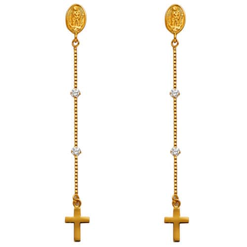 14K Yellow Gold Cubic Zirconia Hanging Huggies Earrings