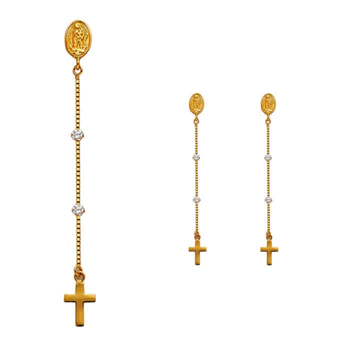 14K Yellow Gold Cubic Zirconia Hanging Huggies Earrings - Image 2