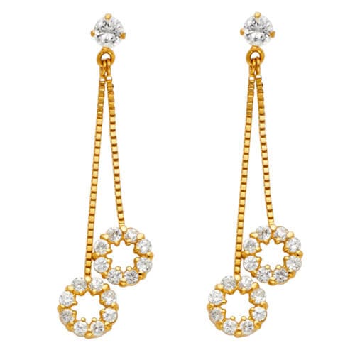 14K Yellow Gold Cubic Zirconia Hanging Huggies Earrings
