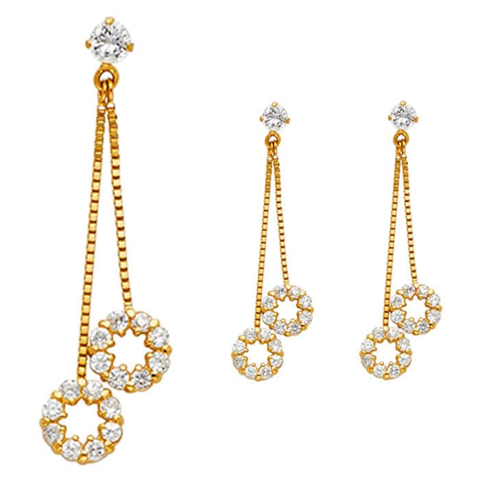 14K Yellow Gold Cubic Zirconia Hanging Huggies Earrings - Image 2