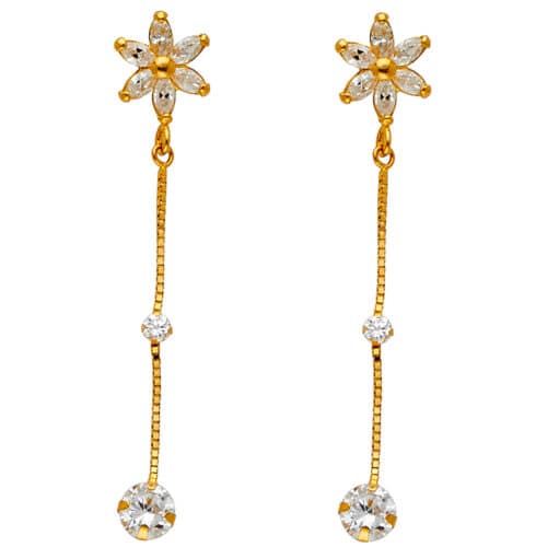 14K Yellow Gold Cubic Zirconia Hanging Huggies Earrings