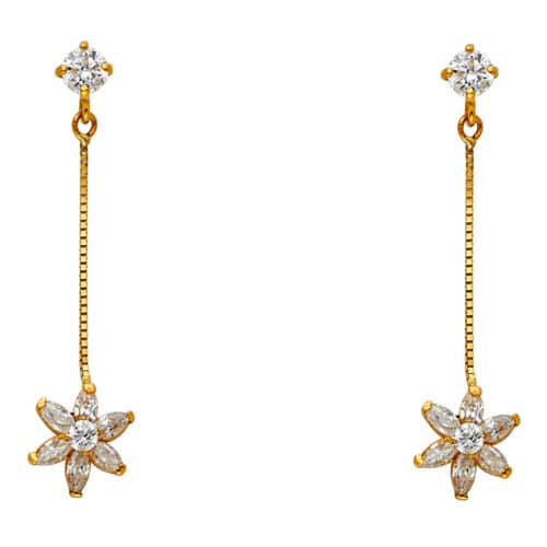 14K Yellow Gold Cubic Zirconia Hanging Huggies Earrings