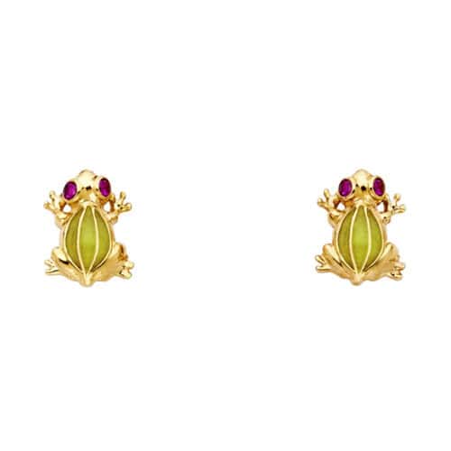 14K Yellow Gold Frog Post Earrings