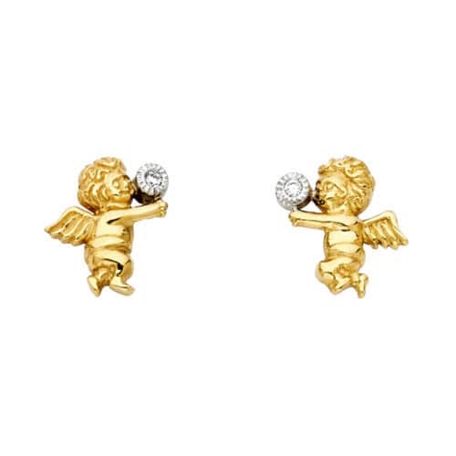 14K Two Tone Gold Baby Angel Post Earrings
