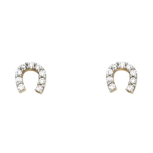 14K Yellow Gold Horse Shoe Cubic Zirconia Post Earrings