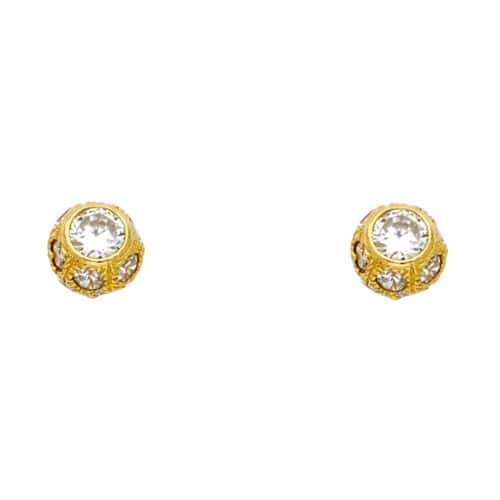 14K Yellow Gold Cubic Zirconia Ball Post Earrings