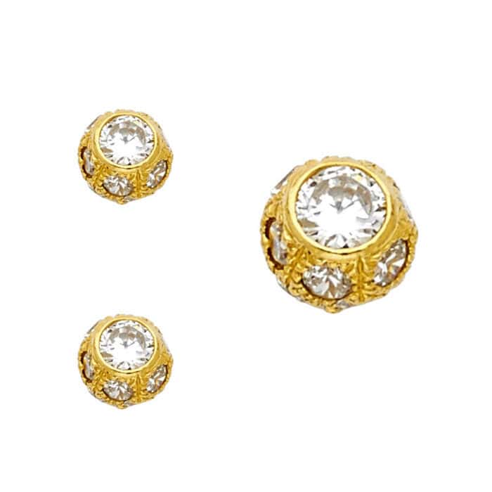 14K Yellow Gold Cubic Zirconia Ball Post Earrings - Image 3