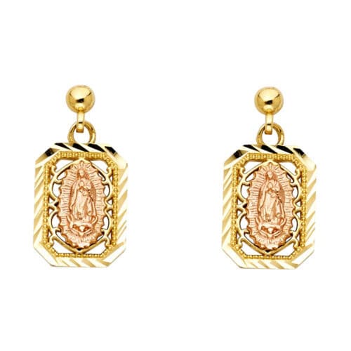 14K Two Tone Gold Hanging Our Lady of Guadalupe Earrings