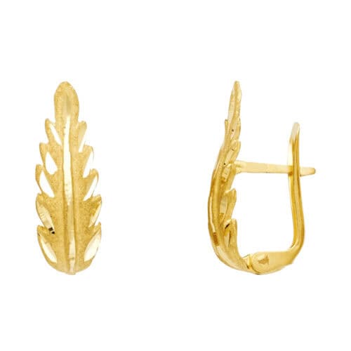 14K Yellow Gold Diamond Cut Leaf U Shape Earrings