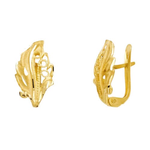 14K Yellow Gold Diamond Cut Leaf U Shape Earrings