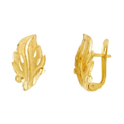 14K Yellow Gold Diamond Cut Leaf U Shape Earrings