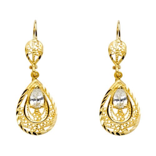 14K Yellow Gold Cubic Zirconia Chandelier Earrings