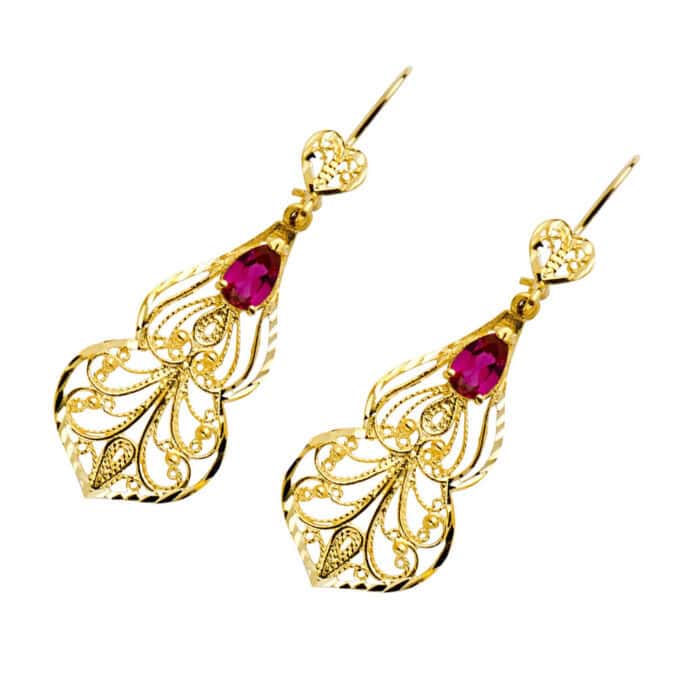 14K Yellow Gold Cubic Zirconia Chandelier Earrings - Image 3