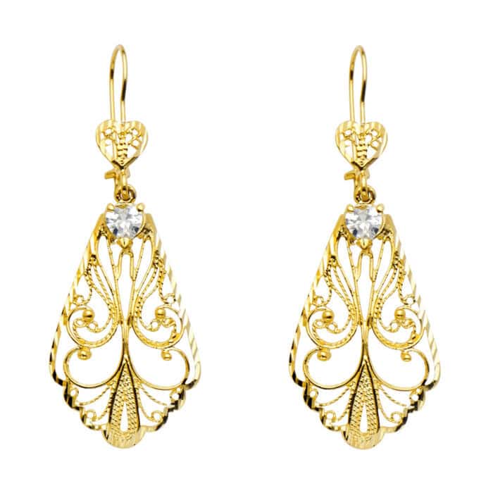 14K Yellow Gold Cubic Zirconia Chandelier Earrings