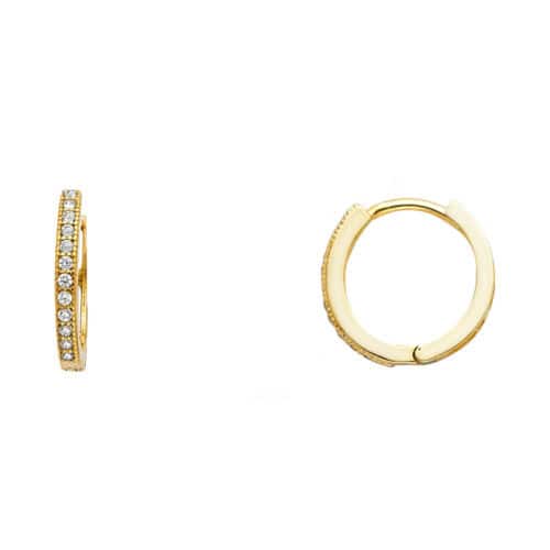 14K Yellow Gold RD Cubic Zirconia Pave Huggies Earrings