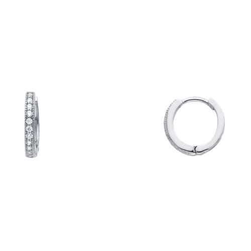 14K White Gold RD Cubic Zirconia Pave Huggies Earrings