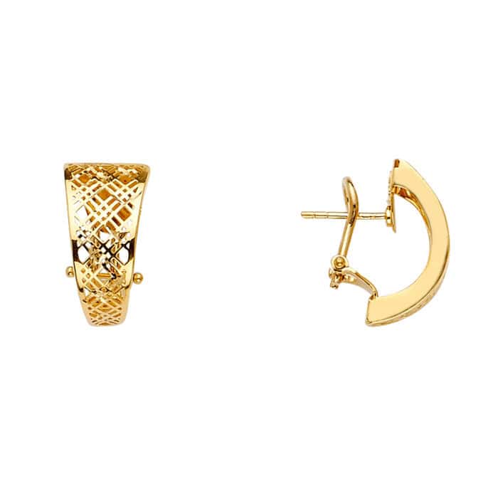 14K Yellow Gold Fancy Diamond Cut Earrings W/Omega Clip