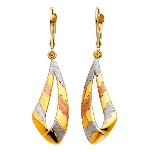 14K Tri Color Gold Hanging Earrings