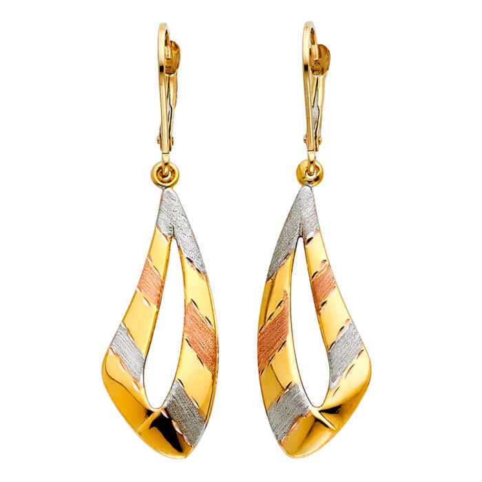 14K Tri Color Gold Hanging Earrings