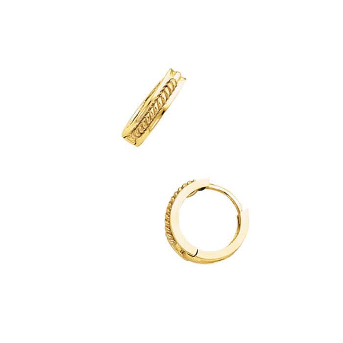 14K Yellow Gold 2.5mm Square Huggies Earrings with Twisted Rope - Image 3