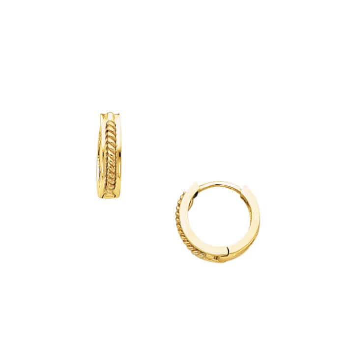 14K Yellow Gold 2.5mm Square Huggies Earrings with Twisted Rope