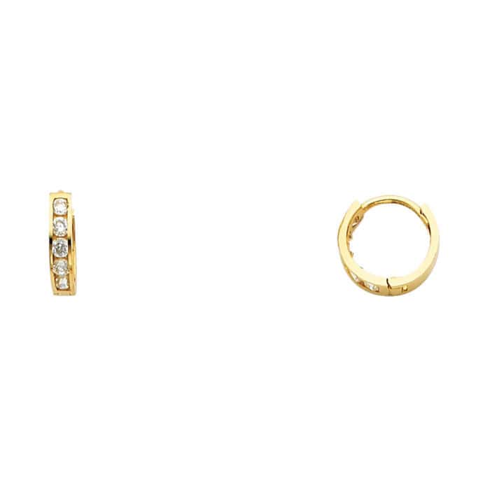 14K Yellow Gold 2mm Cubic Zirconia Huggies Earrings